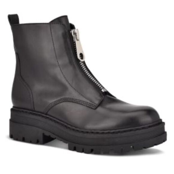 Marc Fisher LTD. Black Paralee Front Zip Leather Booties Size 9 - Picture 1 of 17